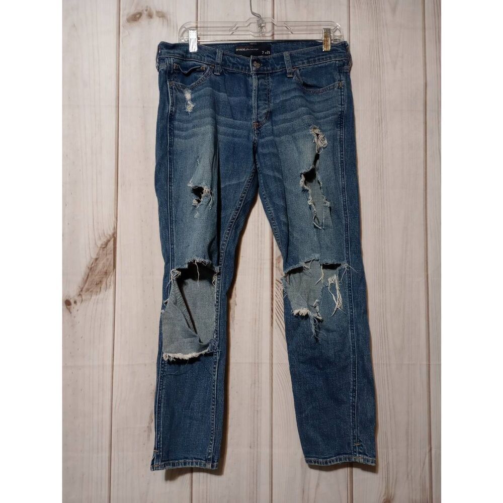 Hollister Jeans Ladies 7 28 Boyfriend Ultra Low Rise Distressed